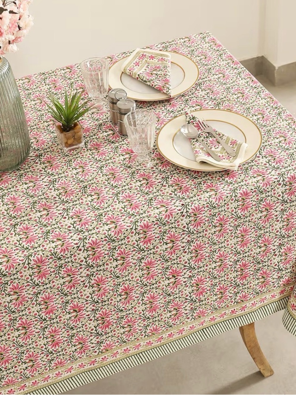Beautiful Boho Block Printed 100% Cotton Tablecloth Indoor/ Outdoor/ Picnics - Picture 2 of 5